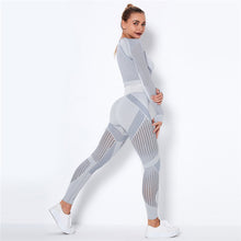 Load image into Gallery viewer, Women&#39;s 2 piece Seamless Mesh Leggings Crop Top set for Fitness, Gym, Sports &amp; Yoga - Helsey Quintoe
