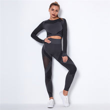 Load image into Gallery viewer, Women&#39;s 2 piece Seamless Mesh Leggings Crop Top set for Fitness, Gym, Sports &amp; Yoga - Helsey Quintoe
