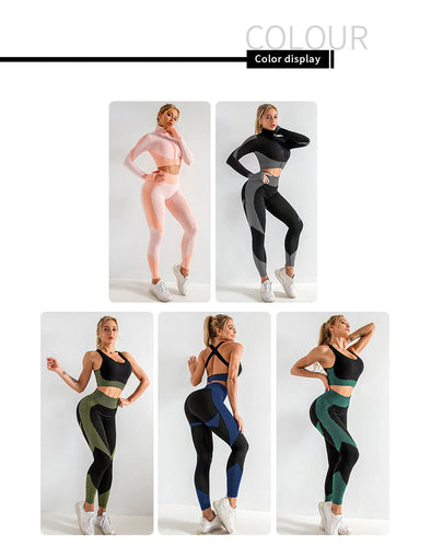 3 piece set seamless women's suit for sports, yoga, fitness, running - Helsey Quintoe