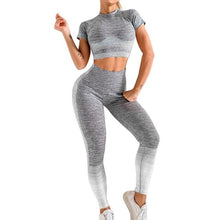 Load image into Gallery viewer, Womens Fitness Suit Short Sleeves Top &amp; High Waist Leggings - Helsey Quintoe
